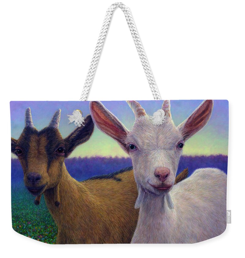 Goats Weekender Tote Bag featuring the painting Friends by James W Johnson