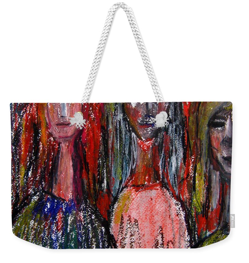 Original Art Weekender Tote Bag featuring the pastel Friends by Katt Yanda