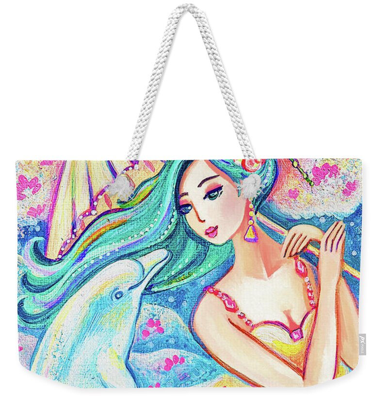 Girl And Sea Weekender Tote Bag featuring the painting Friends of the East Sea by Eva Campbell