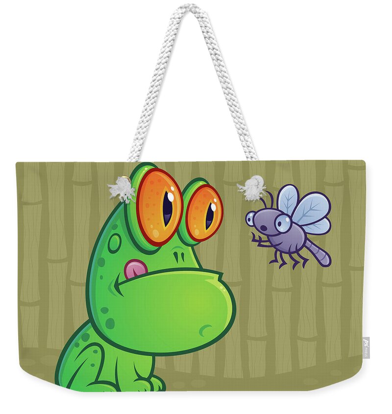 Frog Weekender Tote Bag featuring the digital art Frog and Dragonfly by John Schwegel