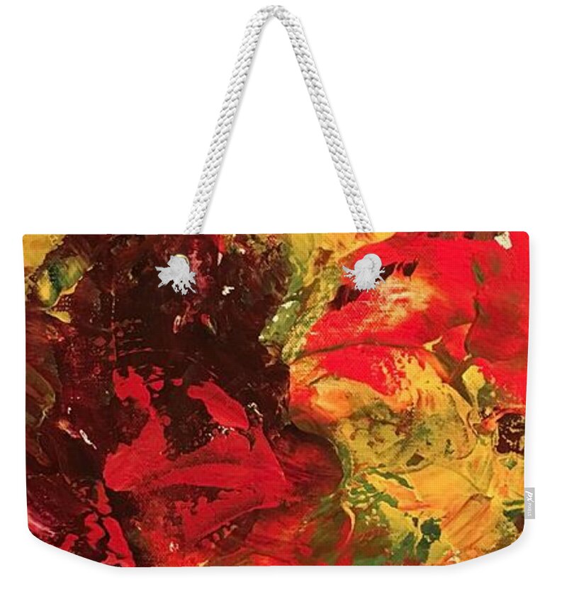 Abstract Weekender Tote Bag featuring the painting Frogs by Claire Gagnon