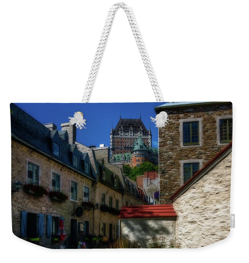 19th Century Weekender Tote Bag featuring the photograph From below Fairmont Le Chateau Frontenac by Chris Bordeleau