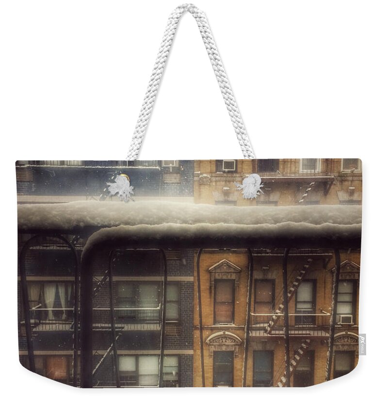 Winter In New York Weekender Tote Bag featuring the photograph From My Window - A Snowy Day in New York by Miriam Danar