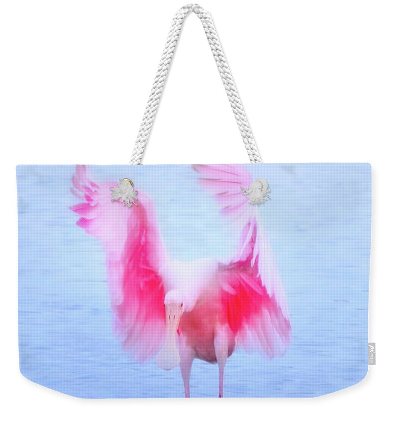Roseate Spoonbill Weekender Tote Bag featuring the photograph From the Heavens by Mark Andrew Thomas