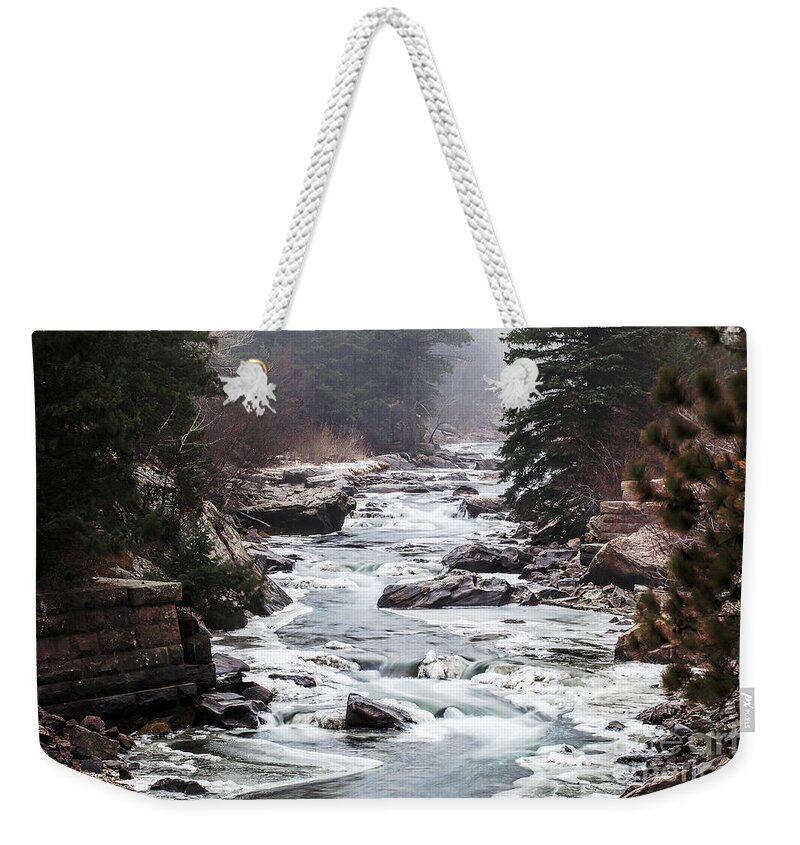 Frozen River Weekender Tote Bag featuring the photograph From the Misty Mountains by Jim Garrison