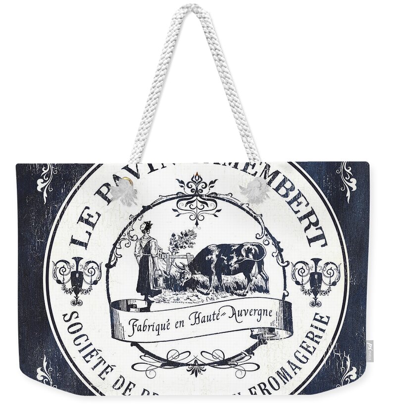 Cheese Weekender Tote Bag featuring the painting Fromage Label 1 by Debbie DeWitt