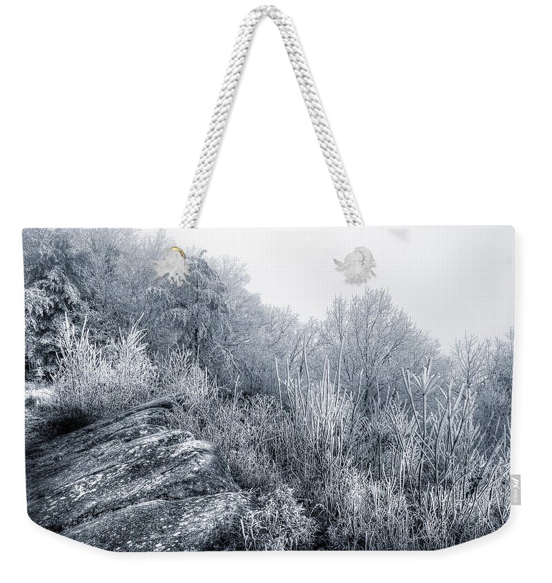 Frost Weekender Tote Bag featuring the photograph Frost At The Top by Mike Eingle