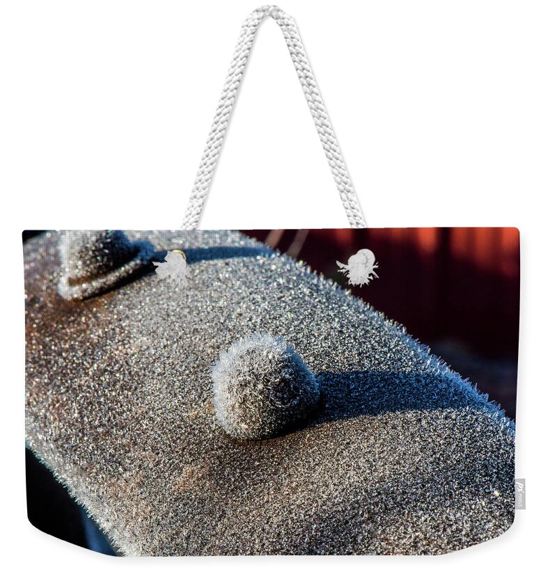Grunge Weekender Tote Bag featuring the photograph Frosted Rivet by Paul Freidlund