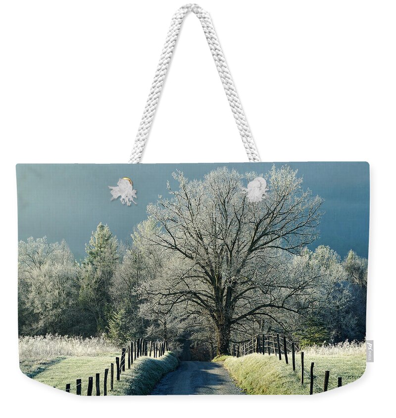 Frost Weekender Tote Bag featuring the photograph Frosty Morning on Sparks Lane by TnBackroadsPhotos
