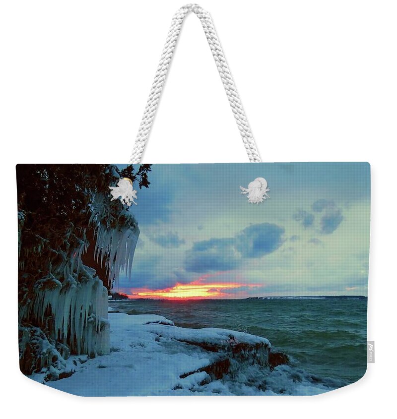 Thousand Islands Weekender Tote Bag featuring the photograph Frozen Sunset in Cape Vincent by Dennis McCarthy
