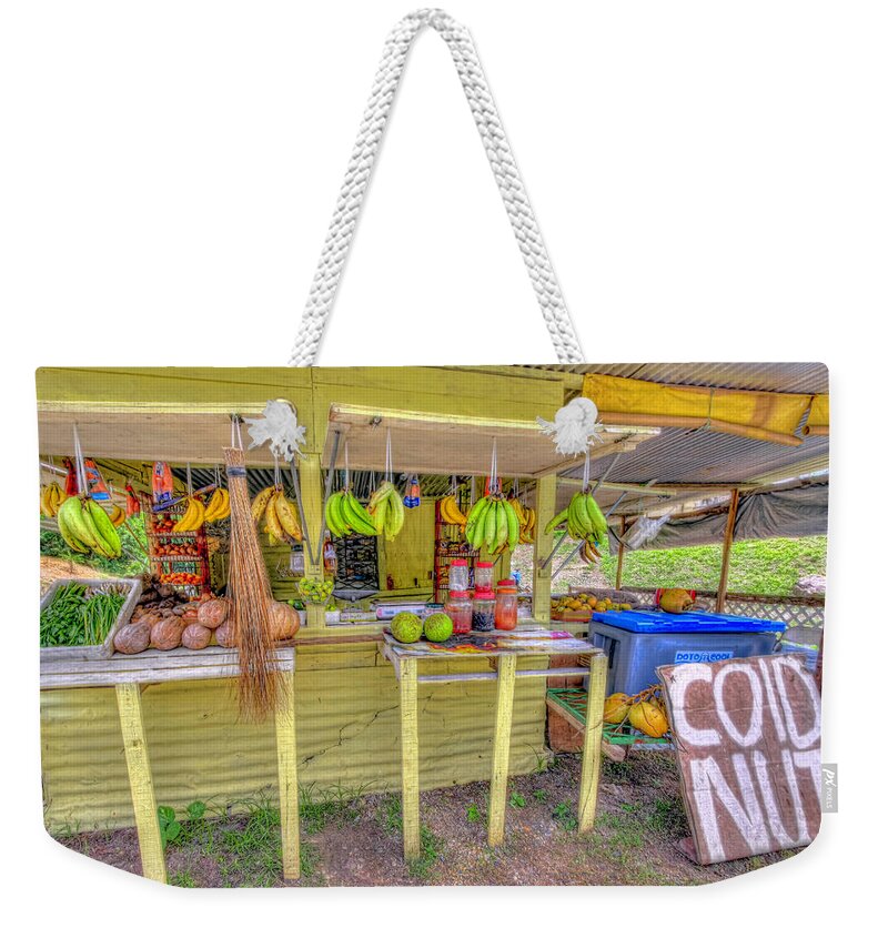 Caribbean Fruit Stand Weekender Tote Bag featuring the photograph Fruit and Vegetable Stand by Nadia Sanowar