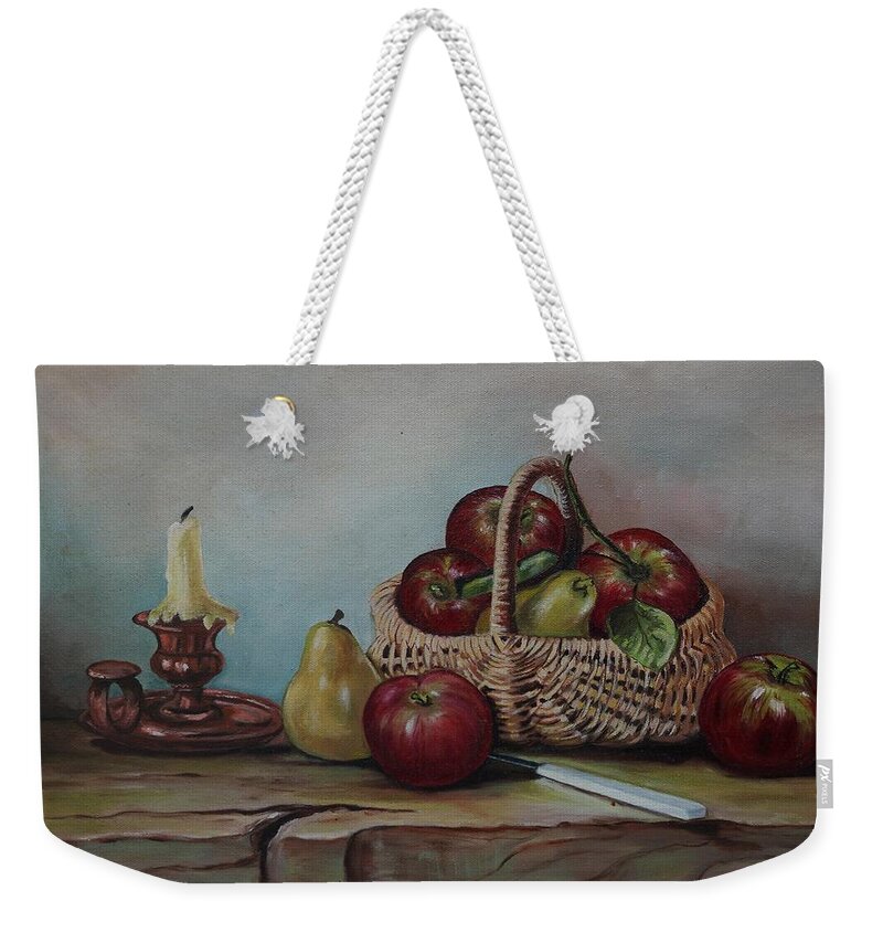 Fruit Basket Weekender Tote Bag featuring the painting Fruit Basket - LMJ by Ruth Kamenev