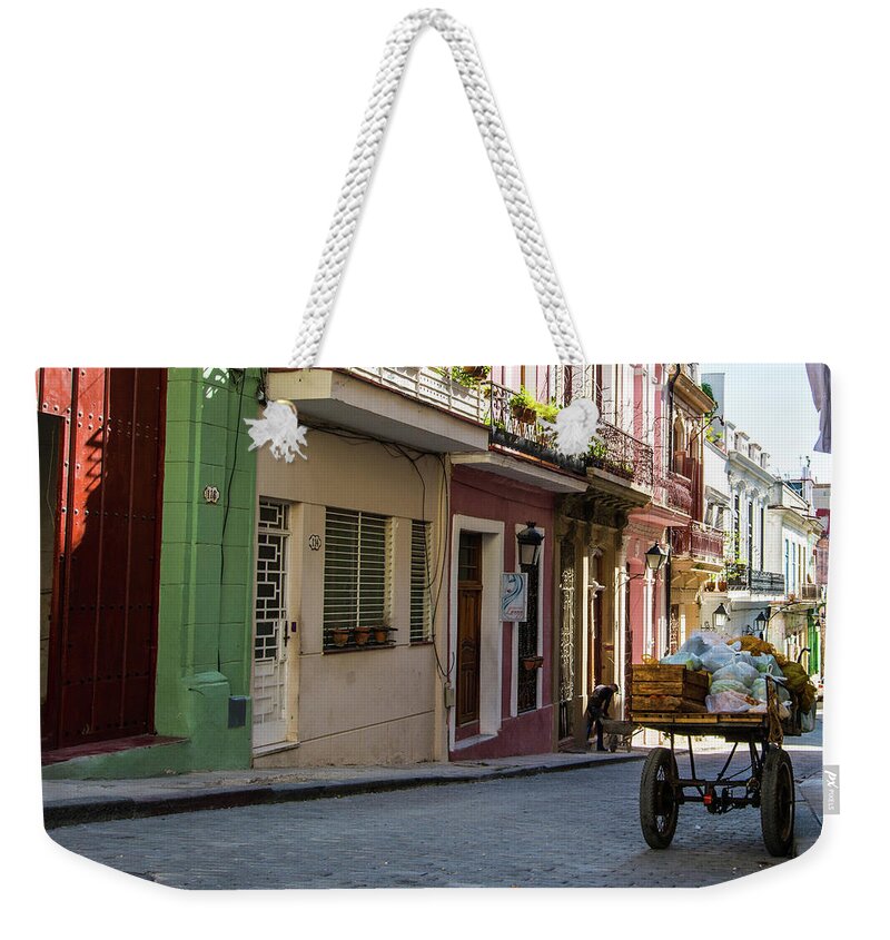 Havana Weekender Tote Bag featuring the pyrography Fruit Cart in Havana, Cuba by Nicole Freedman