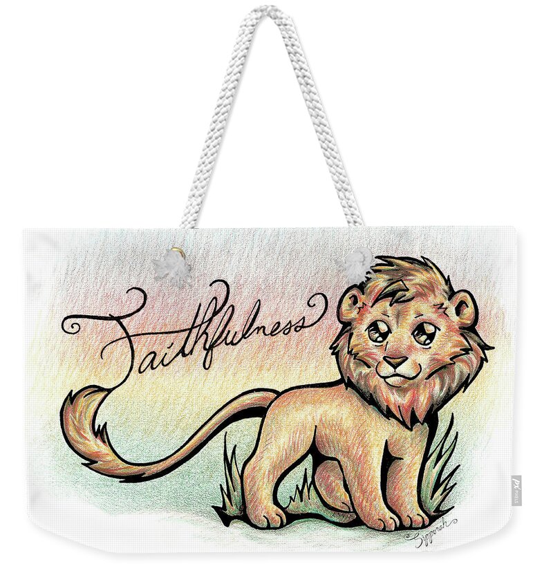 Inspirational Weekender Tote Bag featuring the drawing Inspirational Animal LION by Sipporah Art and Illustration