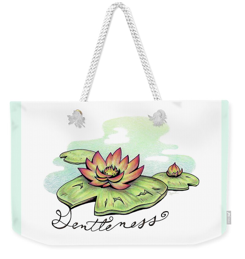 Illustrative Weekender Tote Bag featuring the drawing Inspirational Flower WATER LILY by Sipporah Art and Illustration
