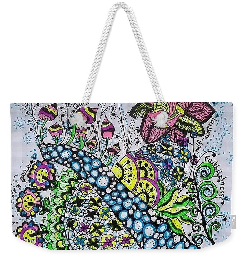Caregiver Weekender Tote Bag featuring the drawing Fruit of the Spirit by Carole Brecht