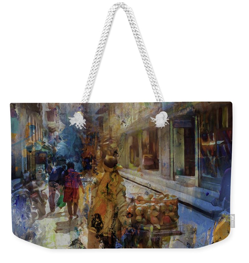 Grimshaw Weekender Tote Bag featuring the painting Fruit Seller by Gull G