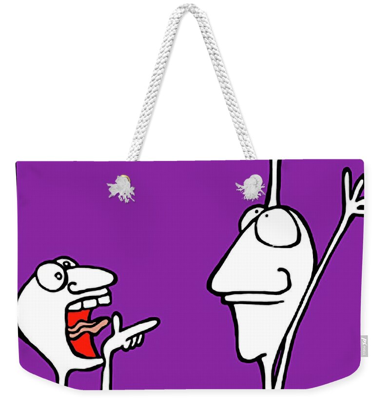 Face Up Weekender Tote Bag featuring the drawing We Need To Talk... by Dar Freeland