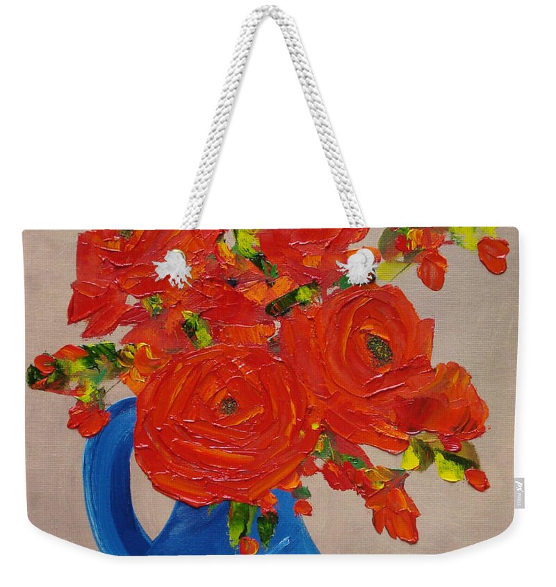 Still Life Weekender Tote Bag featuring the painting Full Blue Pitcher by Judith Rhue
