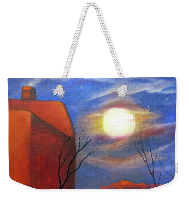 Full Moon Weekender Tote Bag featuring the painting Full Moon At Sunset by Sherry Strong
