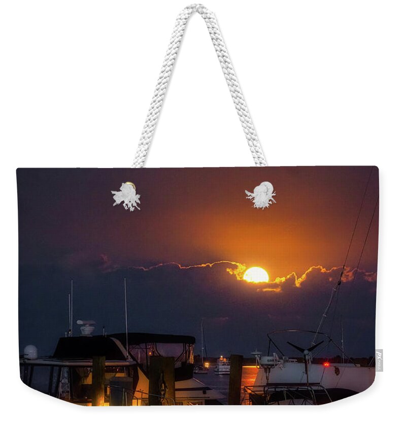 Blue Moon Weekender Tote Bag featuring the photograph Full Moon at Titusville by Norman Peay