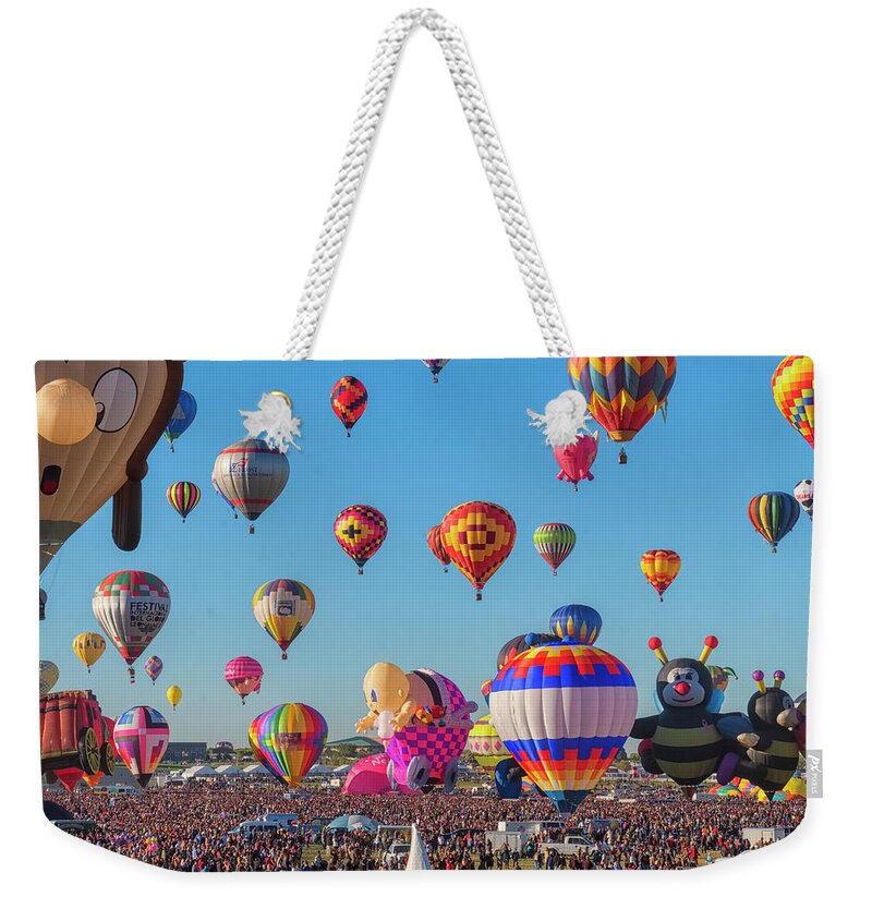 Albuquerque New Mexico Weekender Tote Bag featuring the photograph Funky Balloons by Tom Singleton