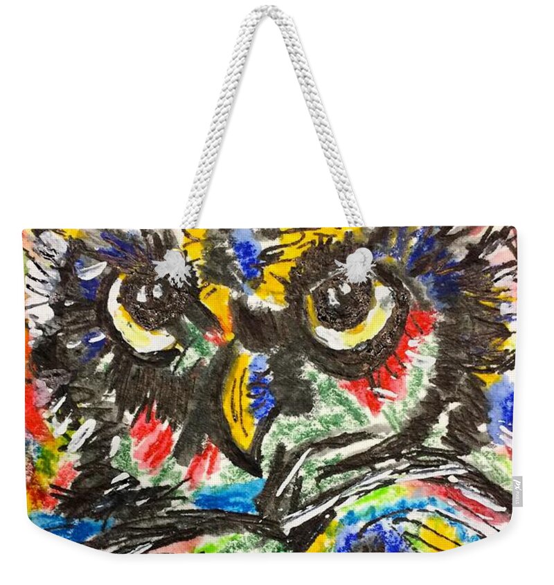 Funk Owl Weekender Tote Bag featuring the painting Funky Owl by Kathy Marrs Chandler