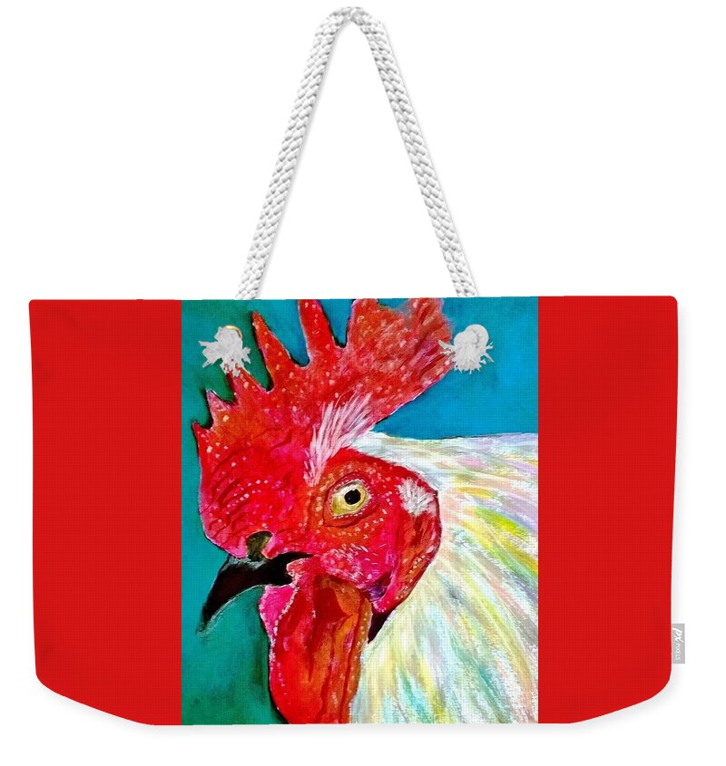 Rooster Weekender Tote Bag featuring the painting Funky Rooster by Anne Sands