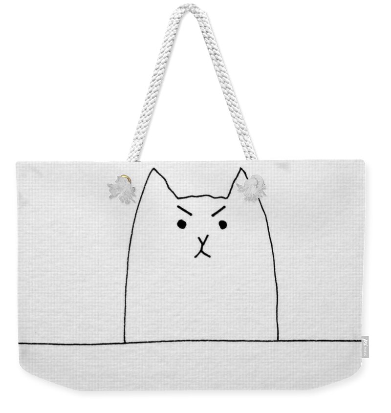 Funny Weekender Tote Bag featuring the drawing Funny cute slogan doodle cat by Debbie Criswell