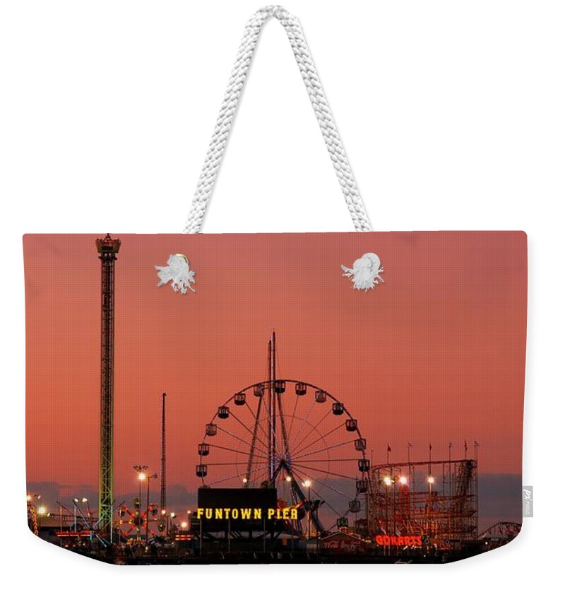 Amusement Parks Weekender Tote Bag featuring the photograph Funtown Pier At Sunset II - Jersey Shore by Angie Tirado