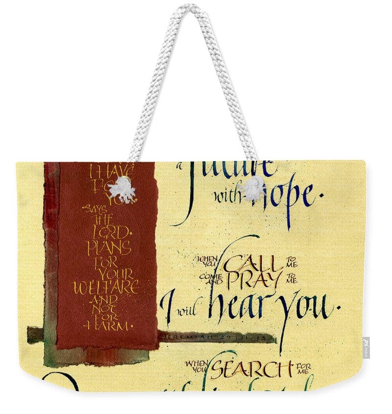 Confirmation Weekender Tote Bag featuring the mixed media Future Hope I by Judy Dodds