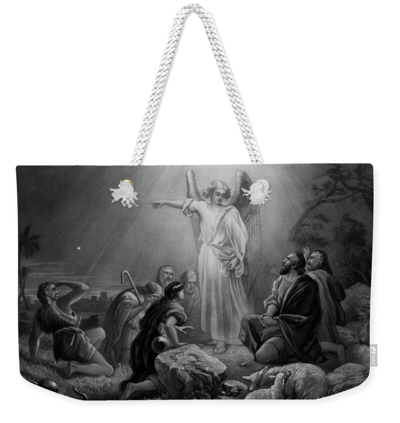 Angel Gabriel Weekender Tote Bag featuring the drawing Gabriel Announcing The Birth Of Jesus by War Is Hell Store