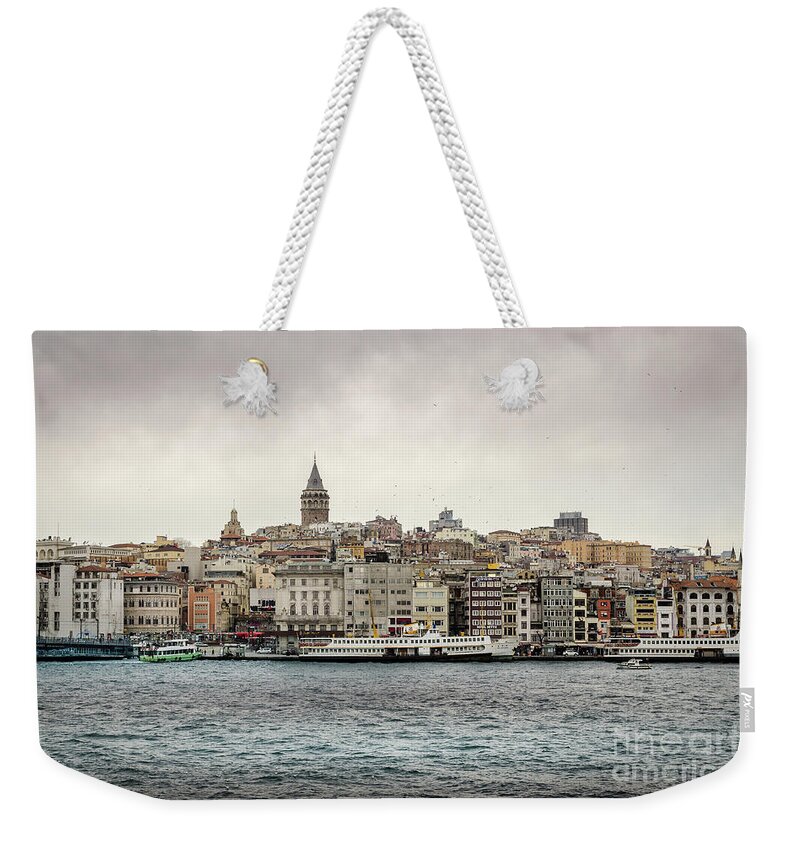Skyline Weekender Tote Bag featuring the photograph Galata Tower, Istanbul by Perry Rodriguez