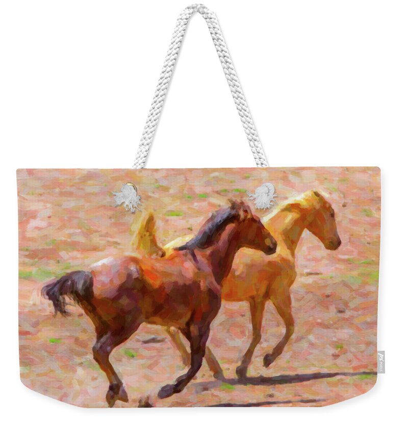 Texas Weekender Tote Bag featuring the digital art Galloping Horses by SR Green