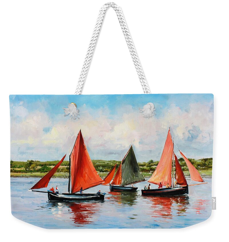 Galway Hooker Weekender Tote Bag featuring the painting Galway Hookers by Conor McGuire
