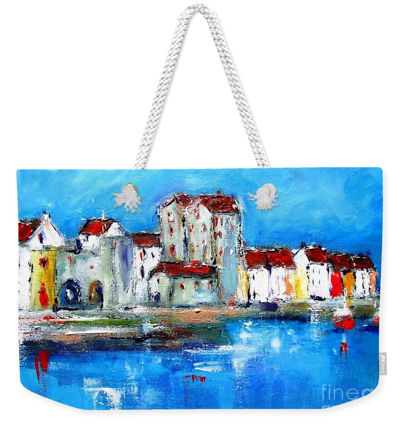 Galway Weekender Tote Bag featuring the painting Painting of Galway ireland #1 by Mary Cahalan Lee - aka PIXI