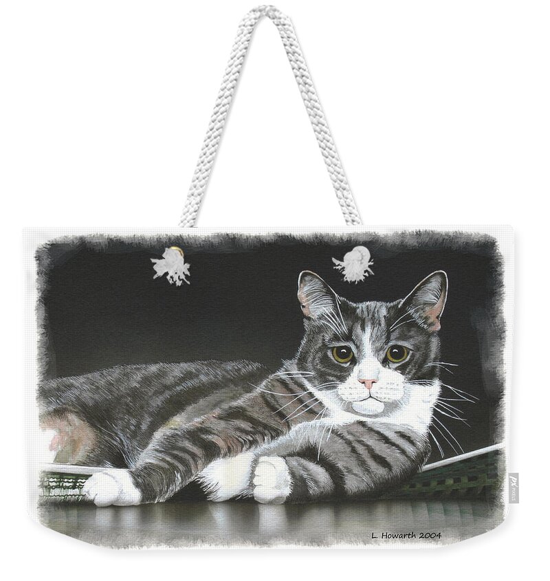 Cat Weekender Tote Bag featuring the mixed media Game Over by Louise Howarth