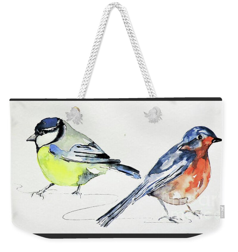 Watercolour Painting Weekender Tote Bag featuring the painting Garden Birds by Sharon Cox