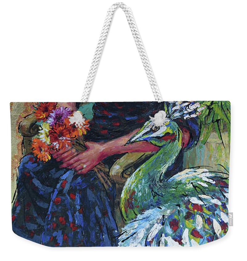 Woman Sitting In Garden Weekender Tote Bag featuring the painting Garden Bliss by Jyotika Shroff