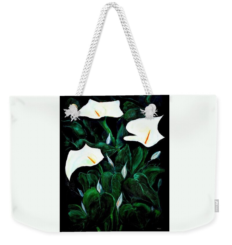 Lilies Weekender Tote Bag featuring the painting Garden Lilies by VIVA Anderson
