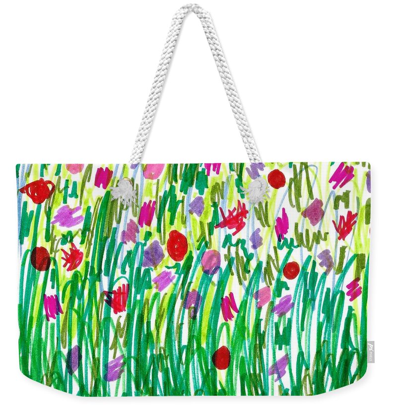 Doodle Art Weekender Tote Bag featuring the drawing Garden of Flowers by Susan Schanerman
