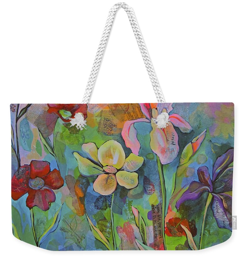 Garden Weekender Tote Bag featuring the painting Garden of Intention - Triptych Center Panel by Shadia Derbyshire