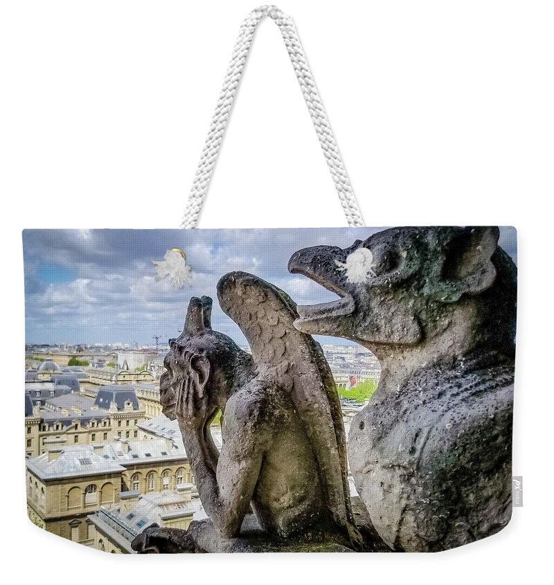 France Weekender Tote Bag featuring the photograph Gargoyles of Notre Dame by Joe Myeress