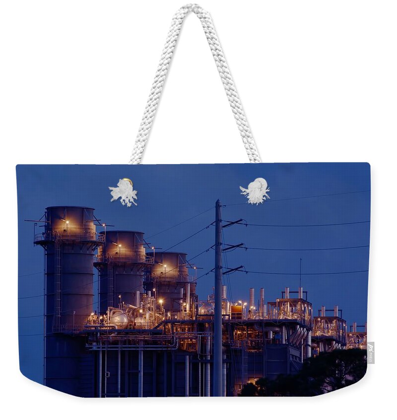 Power Plant Weekender Tote Bag featuring the photograph Gas Power Plant at Night by Bradford Martin