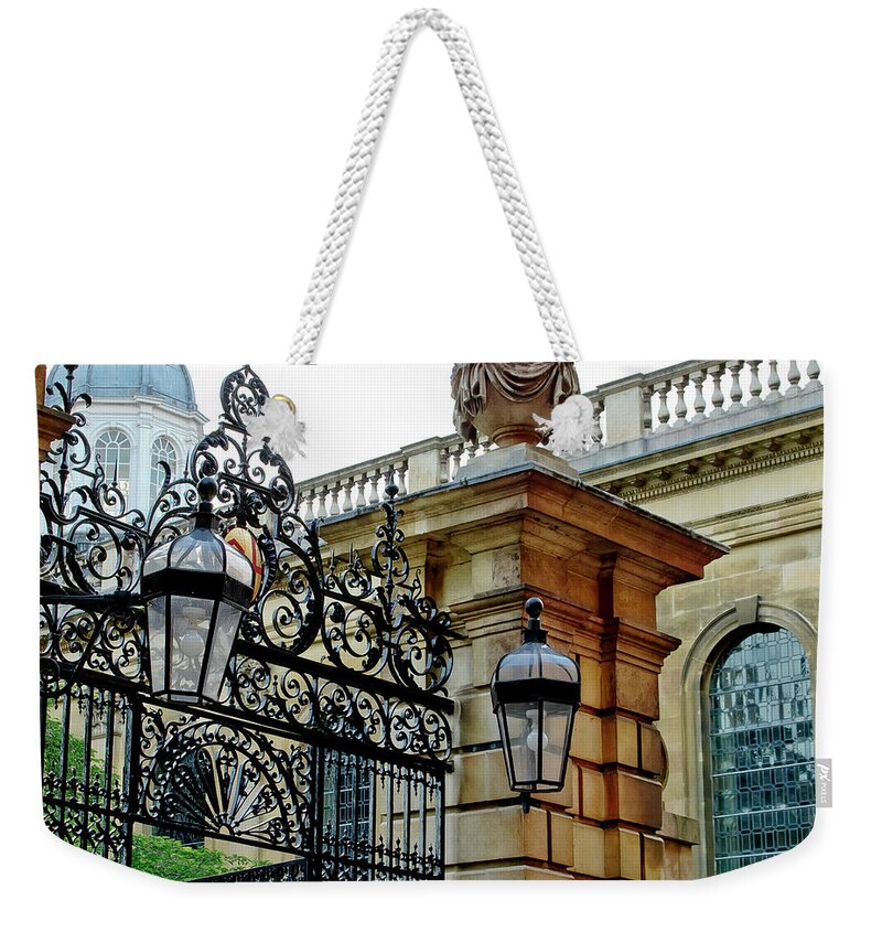 Gate Weekender Tote Bag featuring the photograph Gate to Clare College. Cambridge. by Elena Perelman