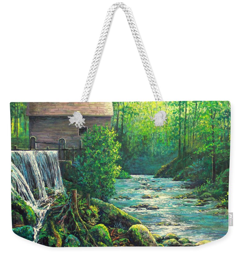 Gatlinburg Tennessee Mill Weekender Tote Bag featuring the painting Gatlinburg Tenessee Mill by Lou Ann Bagnall