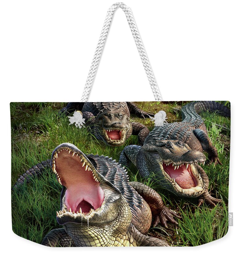 Alligator Weekender Tote Bag featuring the digital art Gator Aid by Jerry LoFaro