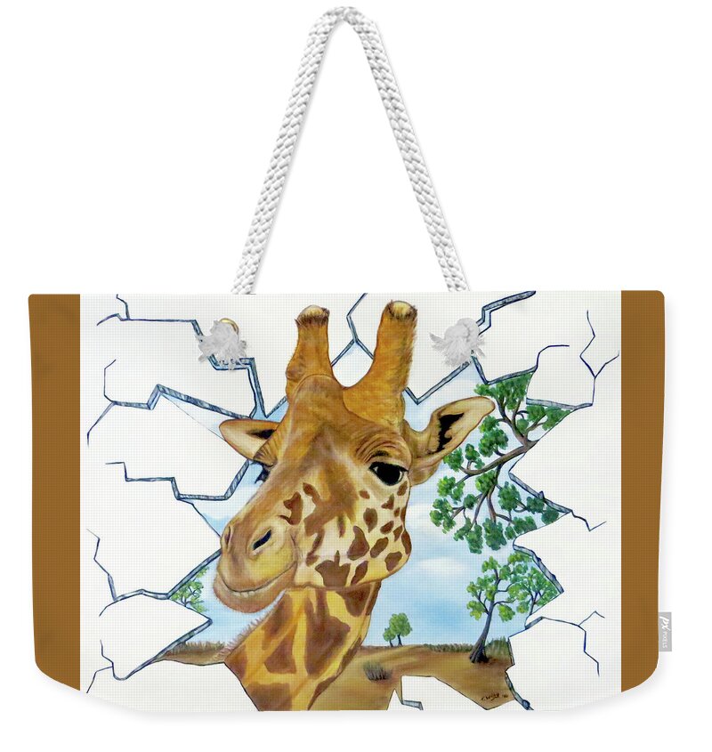 Hole Weekender Tote Bag featuring the painting Gazing Giraffe by Teresa Wing