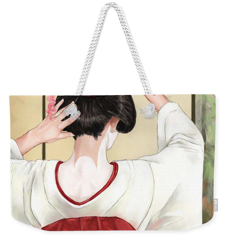 Geisha Weekender Tote Bag featuring the digital art Geisha by Brandy Woods