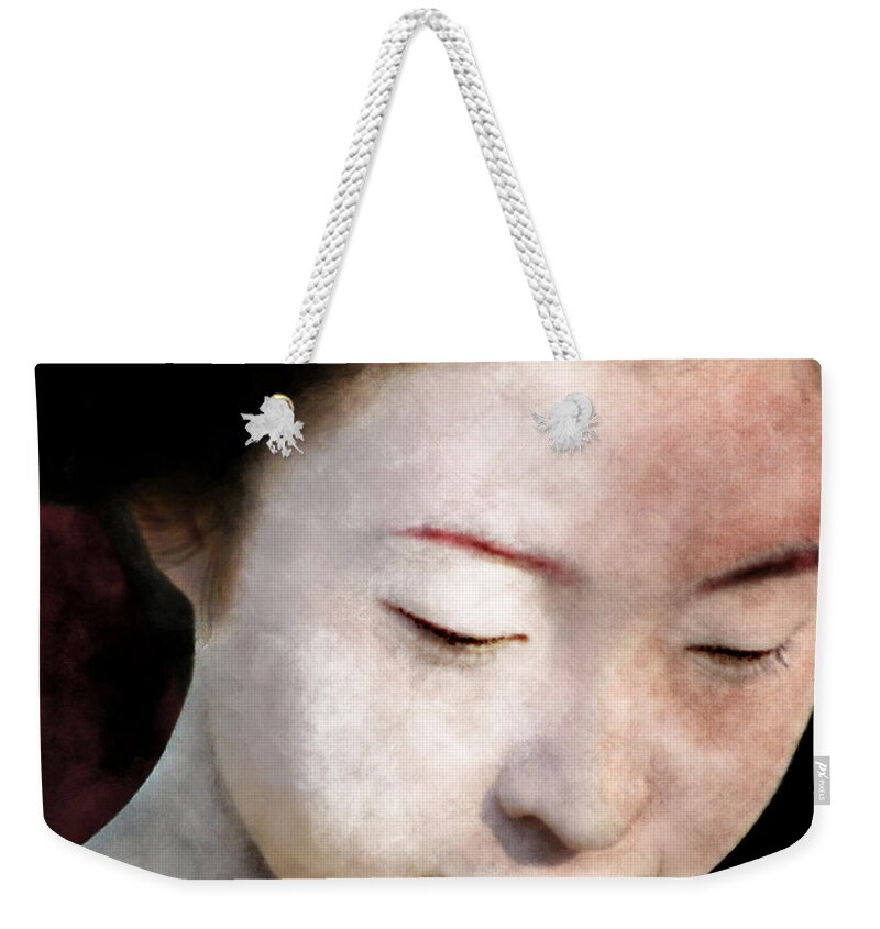 Japanese Weekender Tote Bag featuring the photograph Geisha Girl by Pennie McCracken